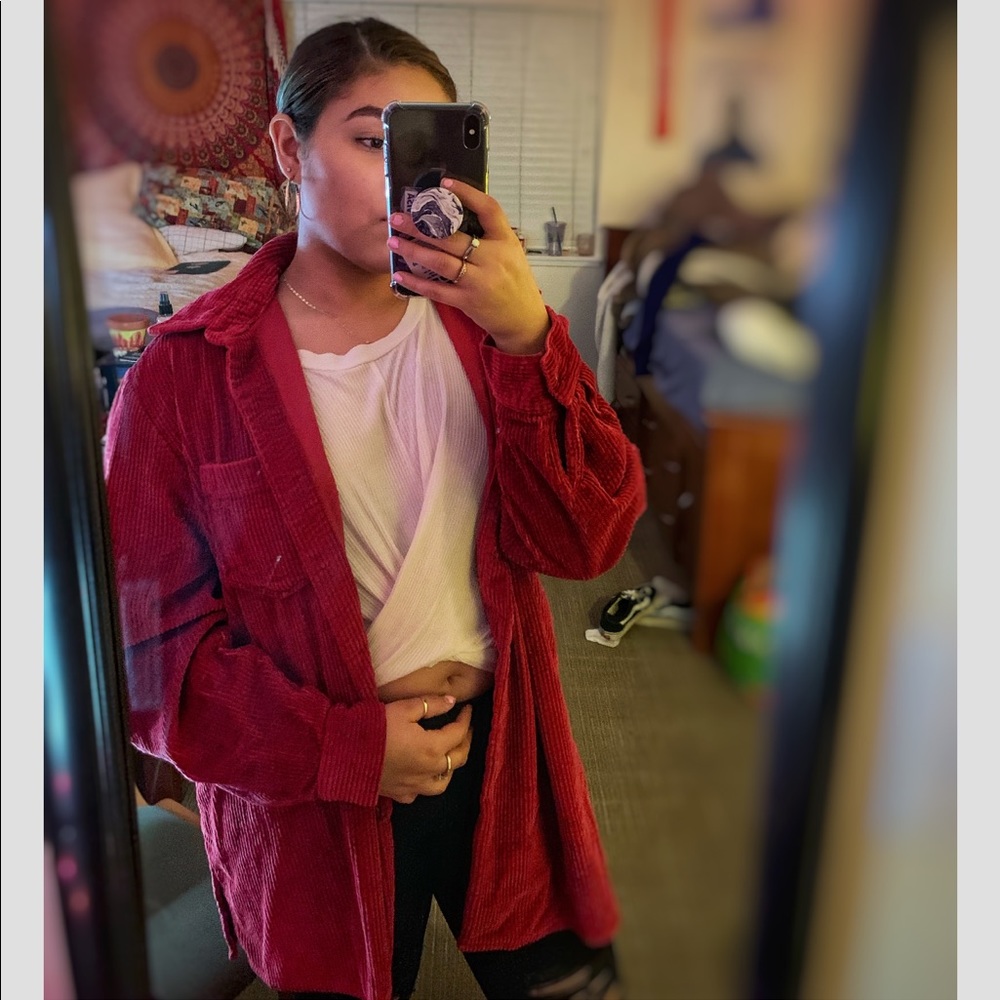 Cute Red Corduroy Button Up